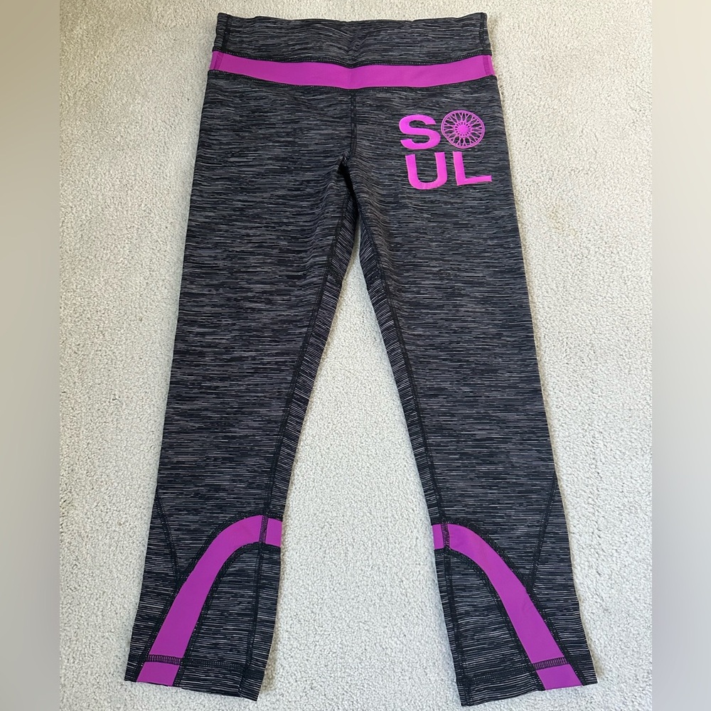 Lululemon Athletica SoulCycle Black and Gray Striped Leggings
